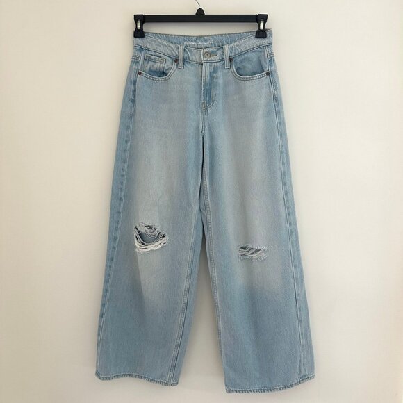 Old Navy Denim - Old Navy Womens Mid Rise Baggy Wide Leg Jeans Size 0 Light Wash Distressed